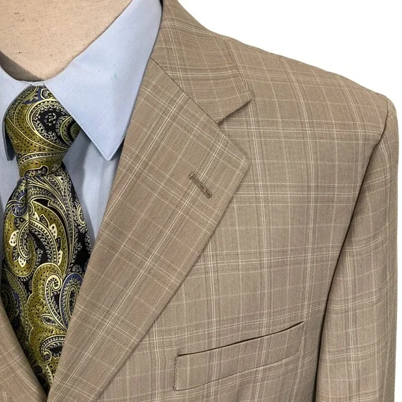 Luca Rossi Italia Suit Mens 42S 30W 30L Tan Plaid Superior 150s HighTech